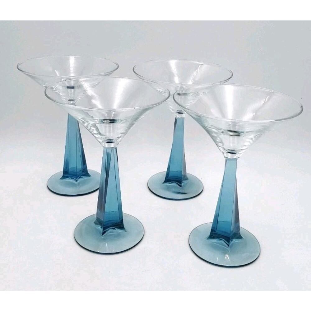 4 Bombay Sapphire Gin Collection Martini Glass Blue Square Tapered Stem 6.75"H